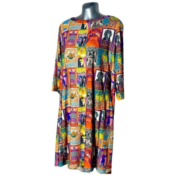 Postcard Women's Tunic Pop Art Hippie Woodstock 70’s Mid-length Dress Size Small - Picture 3 of 11